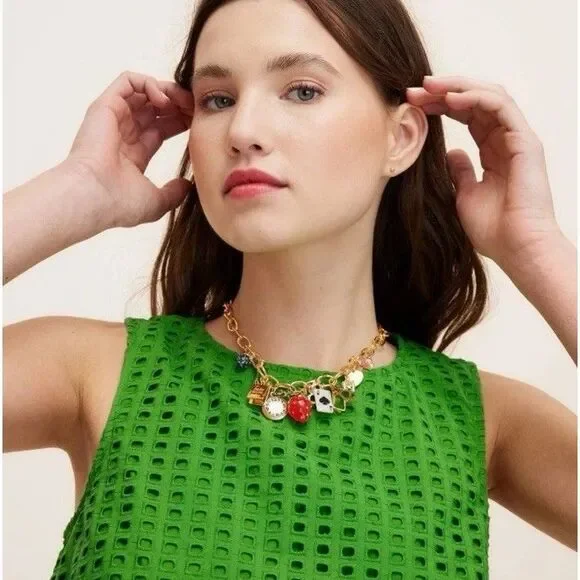 Kate Spade Target New York Chunky Charm Statement Necklace Gold In Hand New - Picture 4 of 5